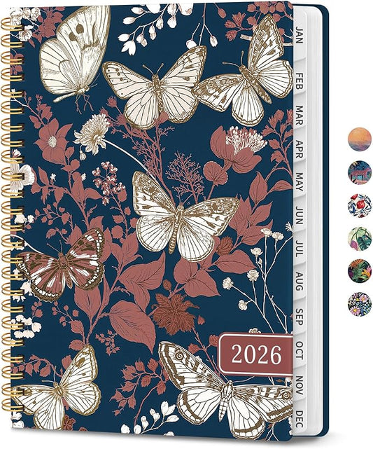 2026 Planner, Weekly and Monthly Calendar Planner for Women, Jan 2026 - Dec 2026, Hardcover Planning Agenda book with Tabs, Spiral Bound, Inner Pocket, Perfect for School Office Supplies, 6.3" x 8.5" - Golden Flutter