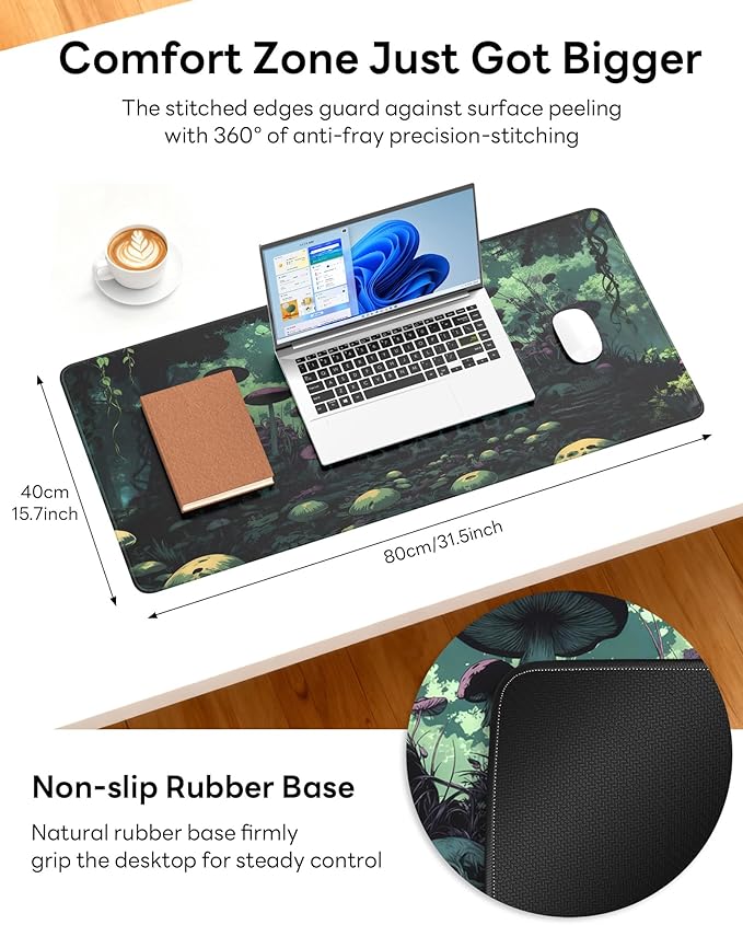 XL Gaming Mouse Pad, 31.5x17.5'' Large Desk Mat with Anti-Slip Rubber Base & Stitched Edges for Gaming, Office, Home - Gloomy Cemetery