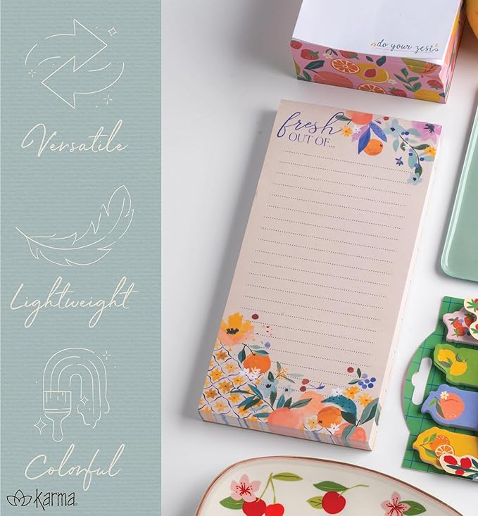 Karma, Large Magnetic Notepads, Notepads for Grocery List, Shopping List, To-Do List, Reminders, Strong Magnetic Back, Memo Notepad 100 Sheets Per Pad, Cute Colorful Designs - Mushrooms