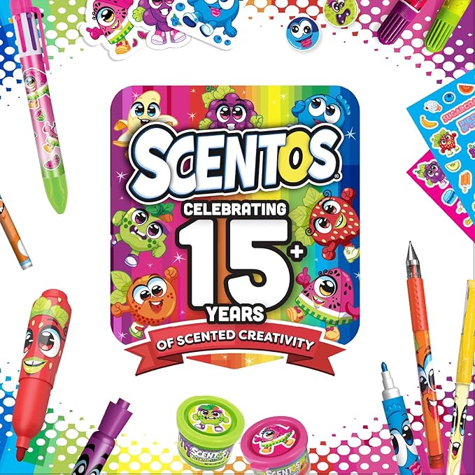 Scentos Fruit Scented Chisel Tip Markers, 24 Pack, Kid Approved, Super Washable, for Posters and Science Fairs, Assorted Colors