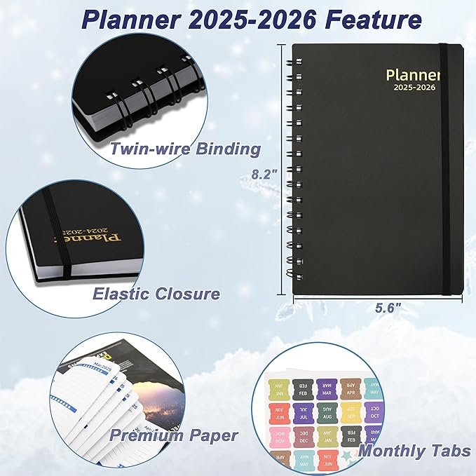 Daily Planner 2025-2026, Weekly & Monthly Planner from Jul 2025-Dec 2026, 18 Month Academic Calendar with Tabs, A5 Size, Black