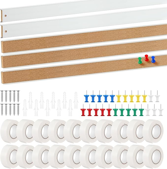 5 Pcs 72'' x 2" Cork Board Strip for Wall - Bulletin Bar Tack Board With Aluminum Trim - Brown Cork Strips for Classroom Office Walls Cubicle