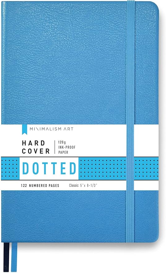 Minimalism Art, Premium Hard Cover Notebook Journal, Classic 5" x 8.3", 122 Numbered Pages, Gusseted Pocket, Ribbon Bookmark, Extra Thick Ink-Proof Paper 120gsm, San Francisco (Dotted, Blue)