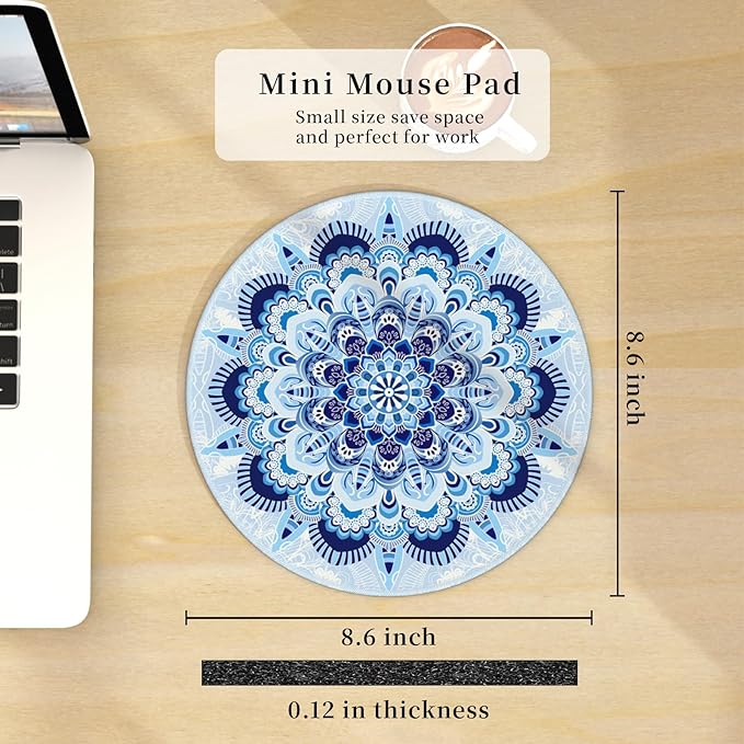 Mouse Pad for Desk, Mandala Small Cute Mousepad with Non-Slip Base, Round Mouse Pads for Wireless Mouse Laptop Gaming, Computer Mouse Mat for Home Office Travel Desk Accessories