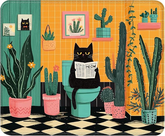 Cute Black Cat Desk Pad Mat with Stitched Edges and Non-Slip Rubber Base, Premium-Textured Mouse Pad for Laptop, Computer & PC, Gaming & Working, Waterproof Mousepad