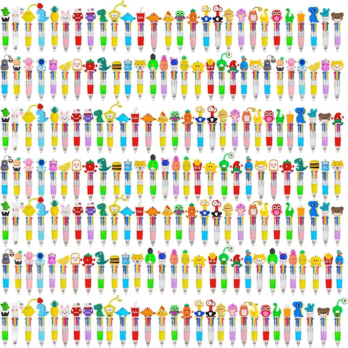 CZWZ 200Pcs Mini Multicolor Pens in One 4-in-1 Cute Pens Bulk, Ballpoint Pen for Birthdays and Parties, Fun Gifts Assorted Ink Kawaii Pen