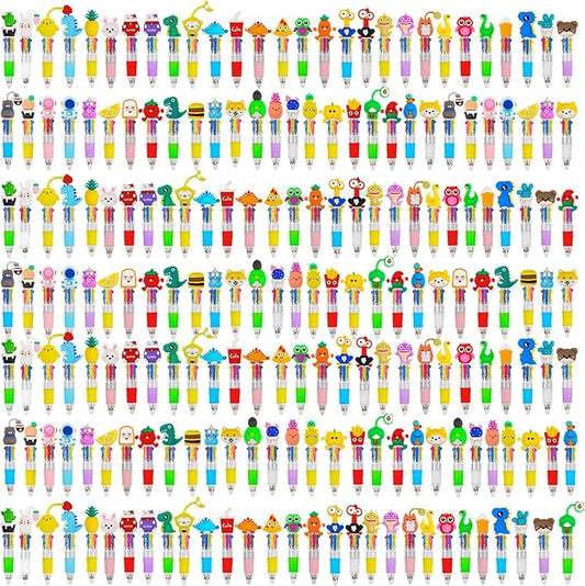 CZWZ 200Pcs Mini Multicolor Pens in One 4-in-1 Cute Pens Bulk, Ballpoint Pen for Birthdays and Parties, Fun Gifts Assorted Ink Kawaii Pen