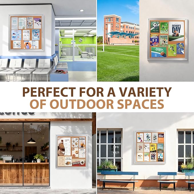 SWANCROWN Outdoor Enclosed Cork Bulletin Board Weatherproof Display Cases Tamperproof Notice Poster Memo Board with Aluminum Frame (Cork, 39x37 inches)