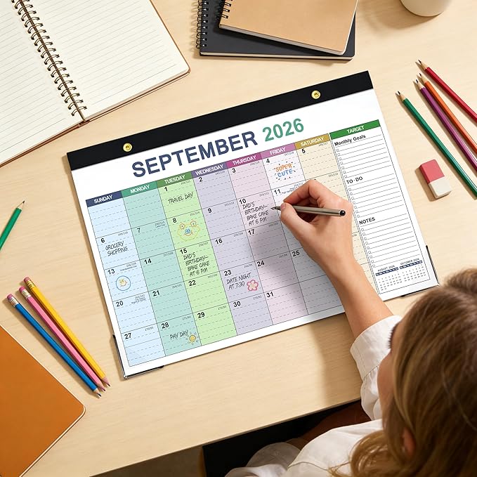 Desk Calendar 2026-2027, 18 Months Calendar from Jan. 2026 to Jun. 2027, 17" x 12" Large Desktop/Wall Monthly Calendar with Corner Protectors, Ample Space ＆ Target for Home, School, Office
