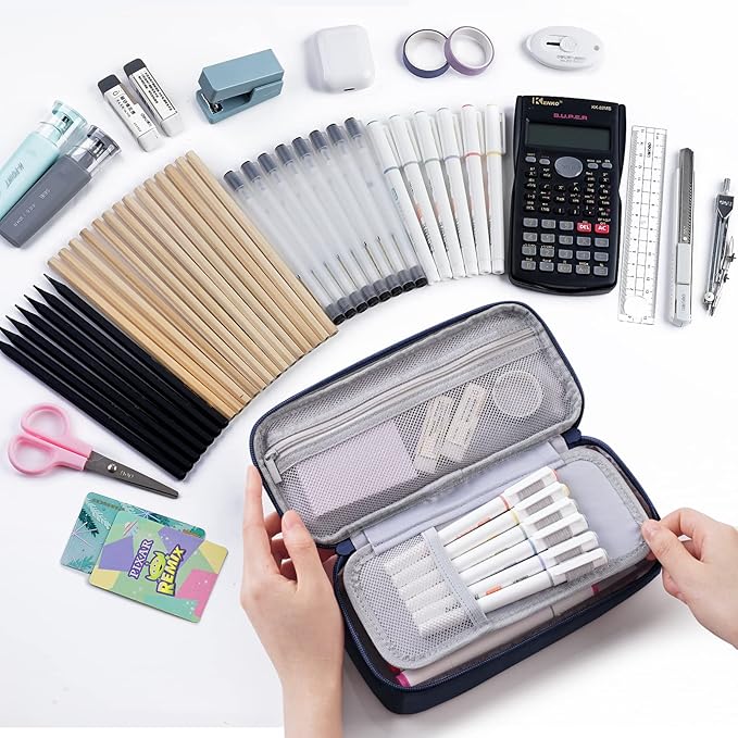 WEMATE Pencil Case, Large Storage Organizer for Stationery, Back - to - School Essential, Teacher Must - have, Big Pencil Pouch, Marker Case School Supplies for College & High School