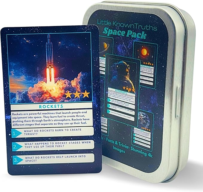 Outer Space Trivia Flash Cards for Kids Ages 3+, Educational Solar System Learning Game, STEM Astronomy Fact Cards in Metal Tin, Screen-Free Travel Toy