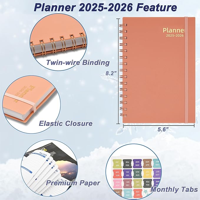 Day Planner 2025-2026, Weekly & Monthly Planner from Jul 2025-Dec 2026, 18 Month Calendar Planner, Agenda 2025 with Tabs, A5 Size, Pink