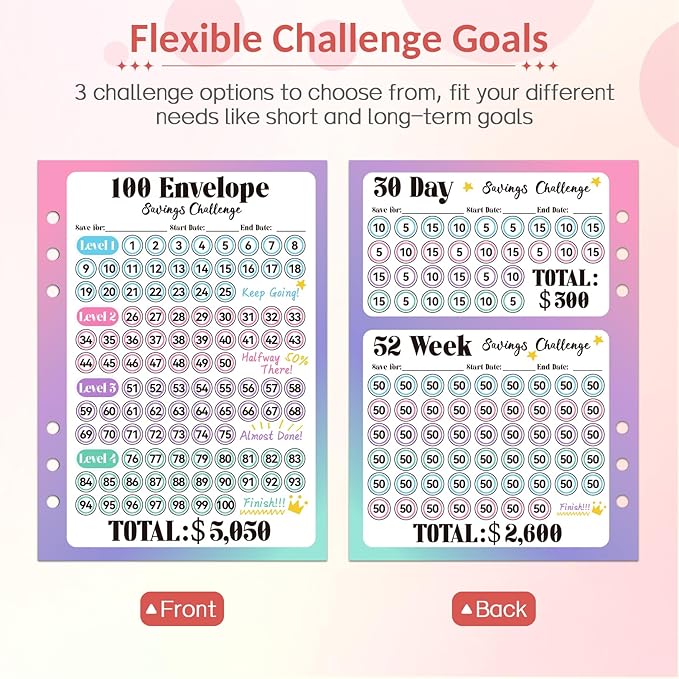 Sooez 100 Envelope Savings Challenge Book with 100 Pocket Pre-Numbered & Reusable Laminated Tracker