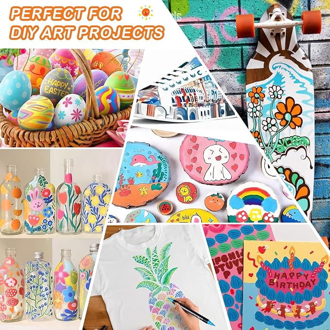 TANMIT 48 Colors Acrylic Paint Pens, Dual Tip Acrylic Paint Markers with Brush Tip and Fine Tip, Acrylic Pens for Rock Painting, Wood, Canvas, Stone, Glass, Ceramic,DIY Crafts Making Art Supplies
