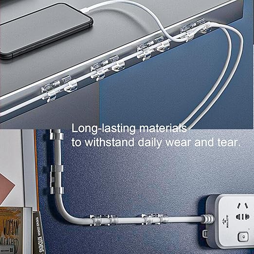 Cable Clips with Strong Self-Adhesive Pads, No Tools Required, Organize Cords and Wires, Set of 20 (Transparent, Middle)