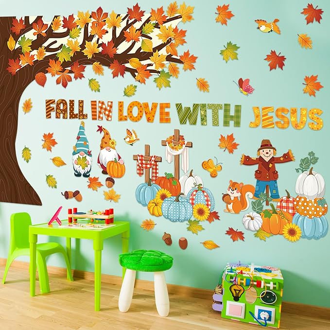Zonon Thanksgiving Christian Bulletin Board Decorations Fall Tree Classroom Decor Autumn Fall in Love with Jesus Bulletin Board Set Religious Pumpkin Harvest Cutouts Thanksgiving Sunday School Church
