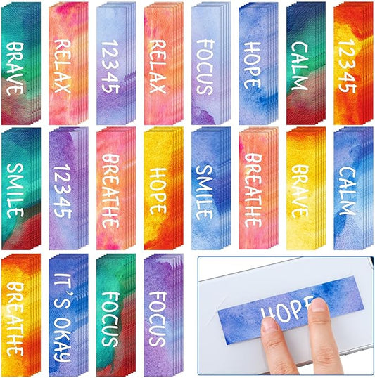 Crtiin 100 Pcs Sensory Strips Anxiety Calm Mindfulness Stickers Fidget Stress Breathing Sensory Sticker Different Textures Rough Tactile Tape for Mental Health Adults Desk Anxiety Relief(Letters)