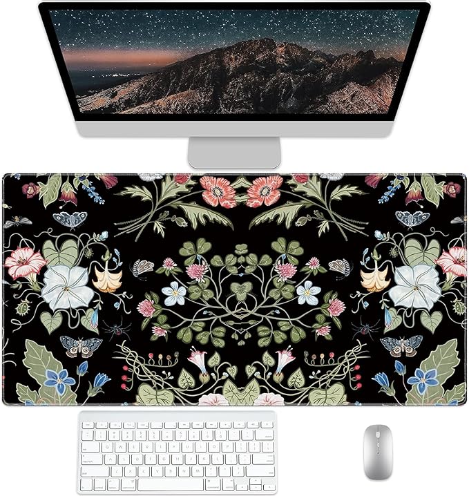 Morning Glory Flower Desk Protector, Stitched Edges Mouse Pad, Large Office Mat, Non-Slip Blotter, Laptop Writing Pad for Office and Home (31.5" x 15.7")