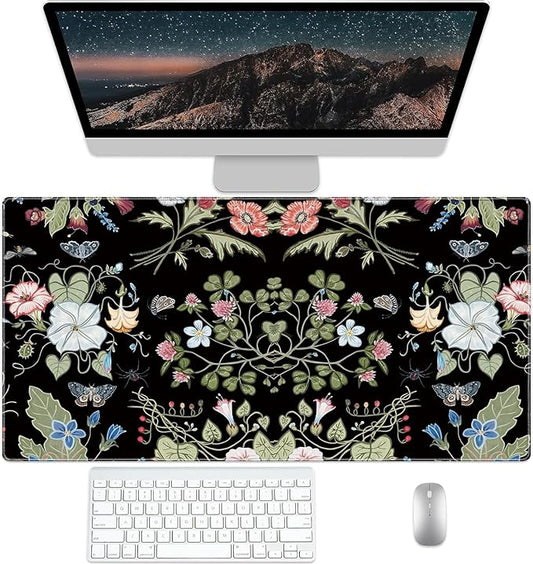 Morning Glory Flower Desk Protector, Stitched Edges Mouse Pad, Large Office Mat, Non-Slip Blotter, Laptop Writing Pad for Office and Home (31.5" x 15.7")