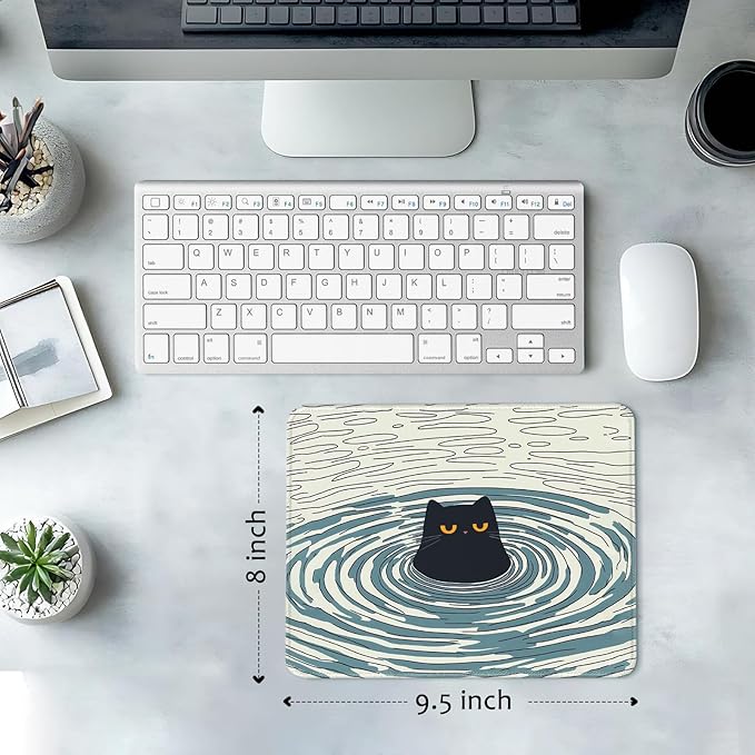 Cute Black Cat Desk Pad Mat with Stitched Edges and Non-Slip Rubber Base, Premium-Textured Mouse Pad for Laptop, Computer & PC, Gaming & Working, Waterproof Mousepad