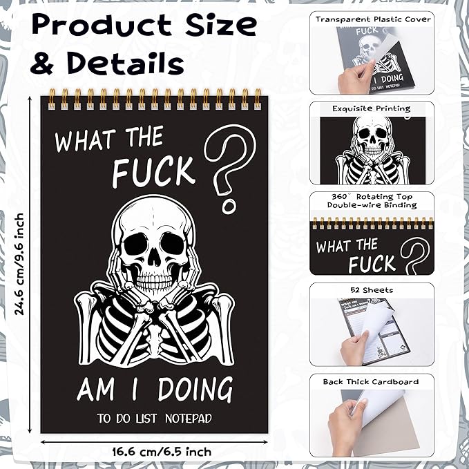 To Do List Pad - Spiral Bound Daily Tear Off Planner Notepad Undated with Checklist, 52 Sheets Vertical Design for Teachers, Office, Students, Appreciation Christmas Gifts (Grey Skull)