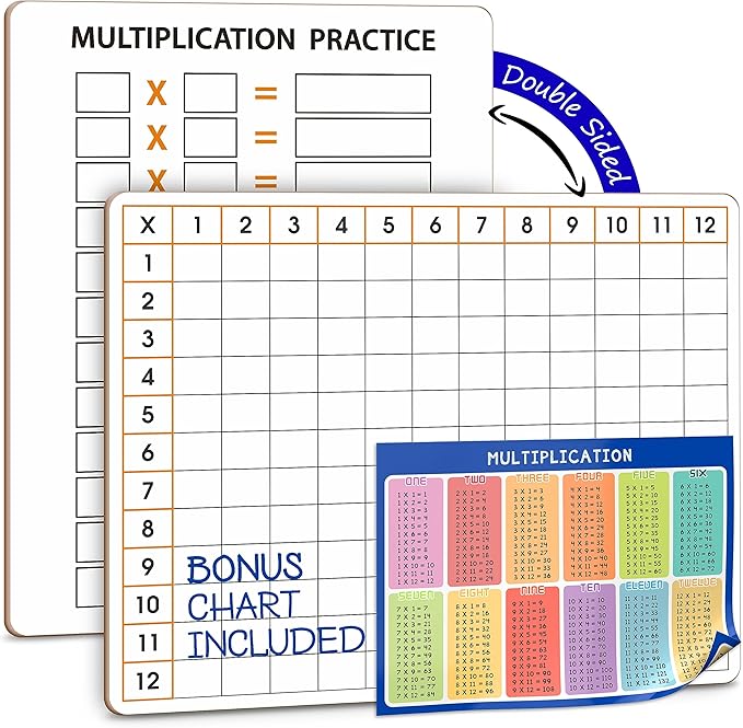 SCRIBBLEDO 11" x 14" Dry Erase Multiplication Chart Whiteboard Multiplication Table Double Sided Times Table Math Manipulatives White Board for Classroom Home Mini Lapboard All Ages