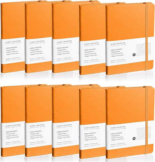Lined Journal Notebook, 10Pack Hardcover Notebook for Men & Women – Journals for Writing, Work, School, Home & Daily Notes, 160 Pages – Medium A5, 5.7"x8", 100 gsm Thick Paper (Orange)
