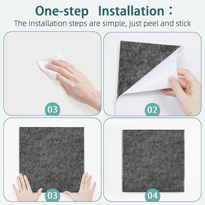 Felt Cork Board for Wall: Extra Large Bulletin Board for Office - 0.5 Inch Thick Corkboard Tiles 4 PCS Grey Pin Board Squares Adhesive
