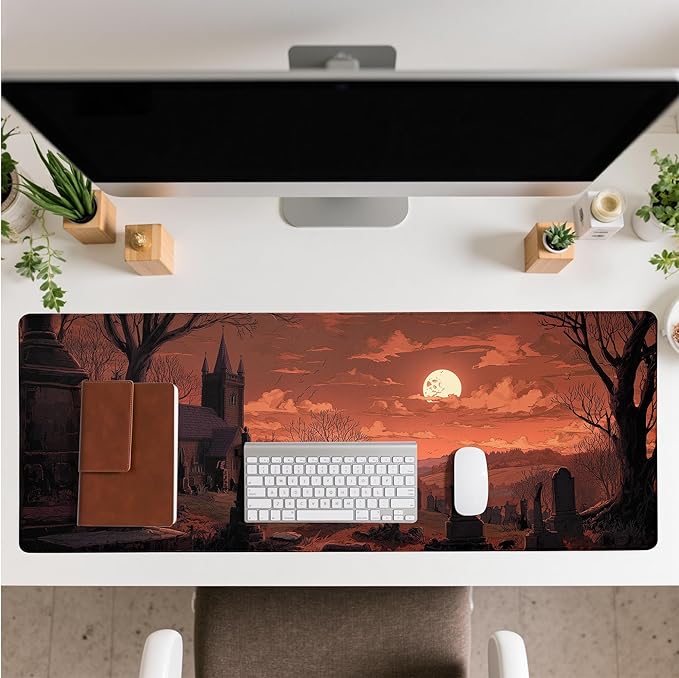 Dark Fantasy Castle XL Extended Large Gaming Desk Pad Mousepad, Castle Computer Laptop Keyboard and Mouse Mat, Office Desk Decor Mousepad Deskmat with Stitched Edges Mat