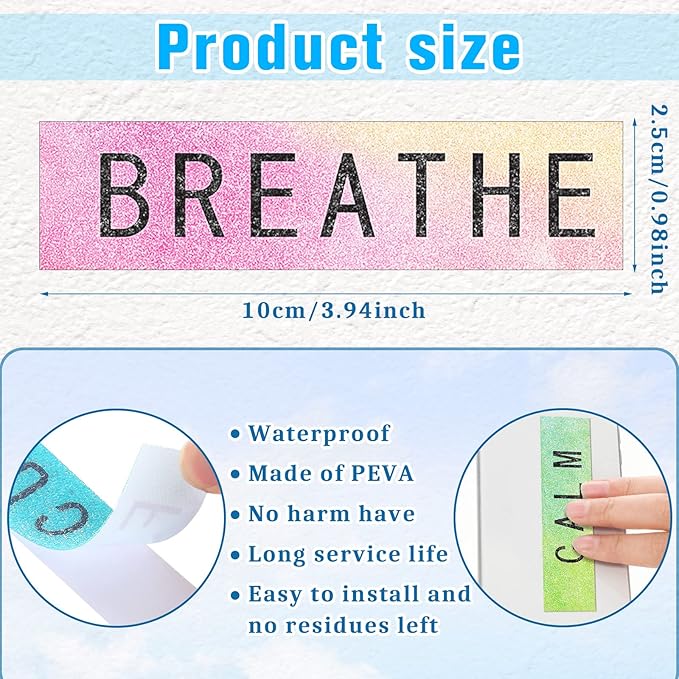 Crtiin 80 Pcs Anxiety Sensory Stickers with Inspirational Quotes Calm Textured Relief Mental Health Stickers Office Adhesive Sensory Tape Anti Stress for Adults(Bright)