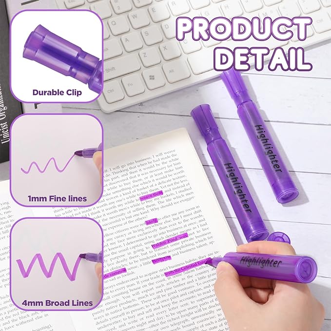 Qilery 72 Pack Highlighters Bulk, Tank Style Chisel Tip Highlighters Markers Pack Quick Drying for Adult Coloring, Home Office Supplies (Purple)