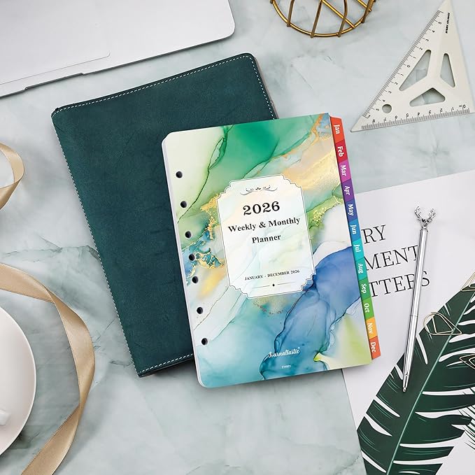 2026 Planner Refills - Planner Refills 2026, JAN 2026 - DEC 2026, A5 Planner Inserts, 2026 Weekly and Monthly Planner Refill, 5.5 x 8.5 inch, 7 Holes - Green