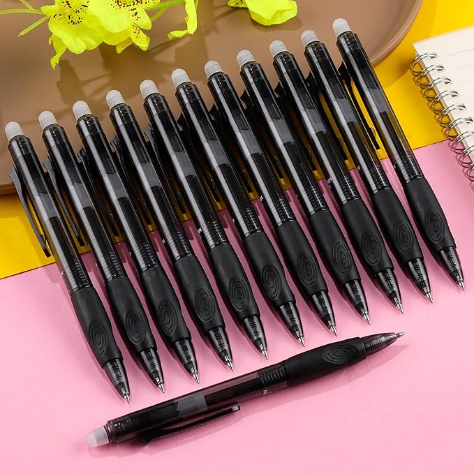 USUAL Retractable Erasable Pens 12 Black Erasable Gel Pen 0.5mm Erasable Gel Pens Black Make Mistakes Disappear Smooth Writing Pen Office Back-to-School Supplies (Black)