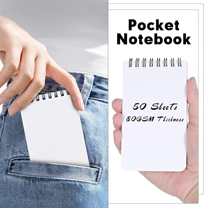 [8 Packs] 3x5 Blank Pocket Notebook - 50 Sheets Small Sprial Notebooks for Grocery/Shopping Lists, Mini Sketch Book Drawing Notepads for Doodle, Work, School, Office, Nurse, Travel