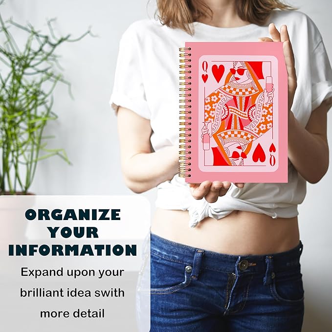 BearCake Funny Pink Queen of Hearts Notebook Journal, Preppy Pink Aesthetic Notebooks Office Supplies, Hardcover Spiral Notebook 5.5x8.3, Desk Accessories for Women Office