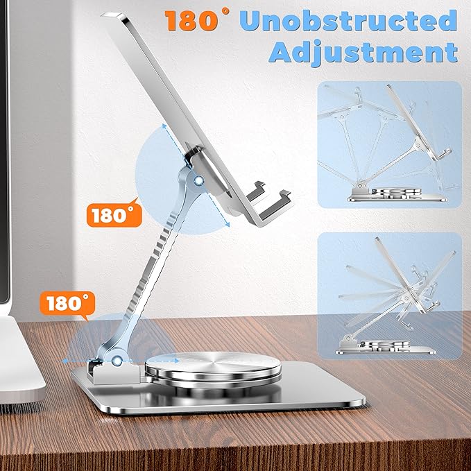 Rotatable Foldable Phone Stand for Desk, Fully Adjustable Desktop Holder Cradle Dock Compatible with iPhone 14 13 12 11 Pro Max Xr, Nintendo Switch, Tablets, All Phones(Grey)