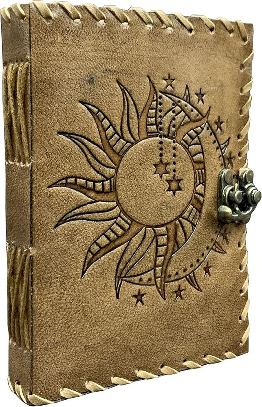 Sun & Moon Emboss journal, 240 Pages journal, Vintage Journal, Sun moon Journal, Leather Sketchbook, Leather Notebook, Leather Journal for Men, Leather Journal for Women (Vintage Brown Sun & Moon,