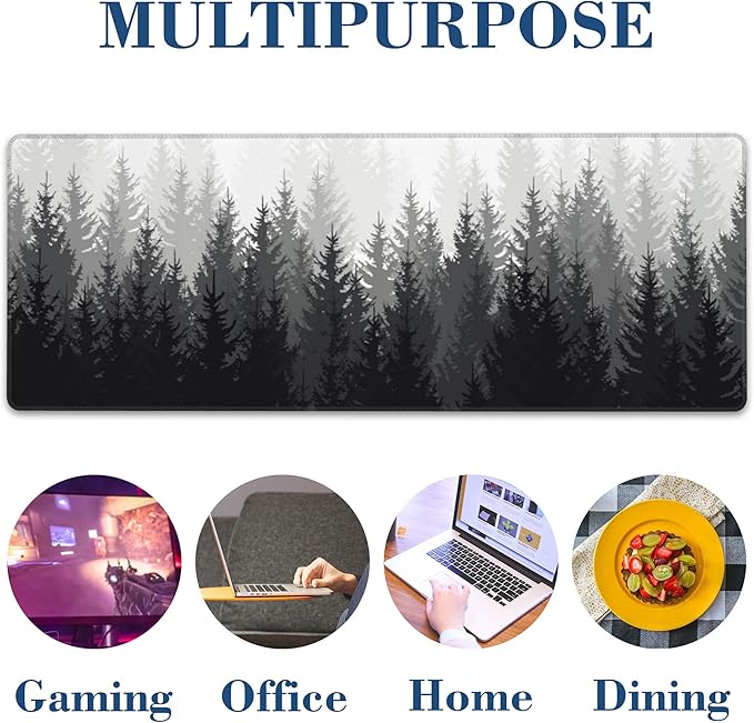 Large Mouse Pad Forest Silhouette Extended Gaming Mousepad Waterproof Desk Pad with Non-Slip Base and Stitched Edge Keyboard Pad XL 11.8 x 31.5 Inch Mouse Mat for Home Office Desk Decor