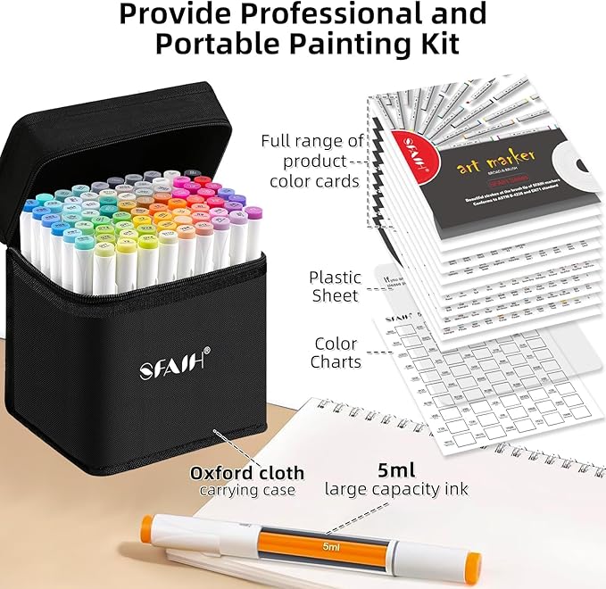 SFAIH Alcohol Markers Brush Tip & Chisel Tip - 72 Colors Double Tipped Art Markers for Adult Coloring Books Illustration, Gifts for Artist Adult - Refillable Alcohol-based Ink