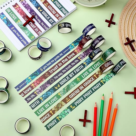 Janlaugh 24 Rolls Christian Washi Tape Gifts Bulk Bible Verse Religious Inspirational Scripture Supplies Cross Washi Tape for Bible Journaling Study Crafting DIY Gifts