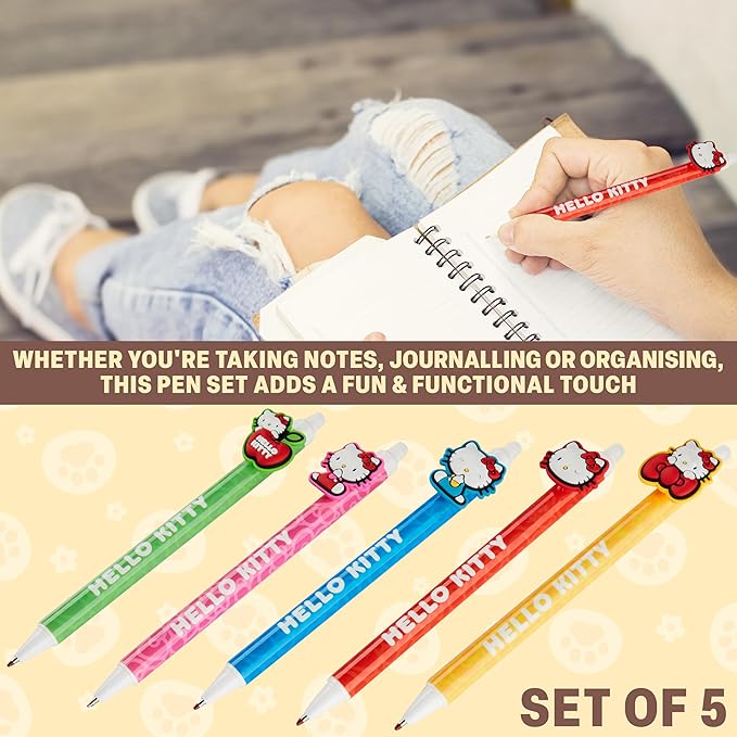Get Trend Hello Kitty 5pcs Erasable Gel Ink Pens Cute Writing Pens for Kids Fun Stationery Set Kawaii Journaling Supplies Gift Set Cool Pen Gifts for Kids (Hello Kitty)