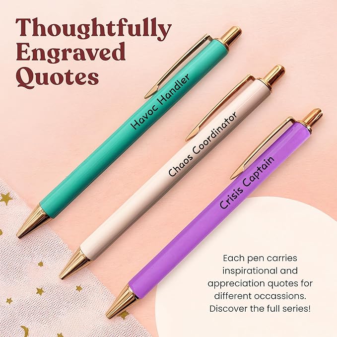 MESMOS 3pk Fancy Pen Set, Chaos Coordinator Boss Gifts for Women, Office Manager Boss Female Gifts, Leadership and Supervisor Gift