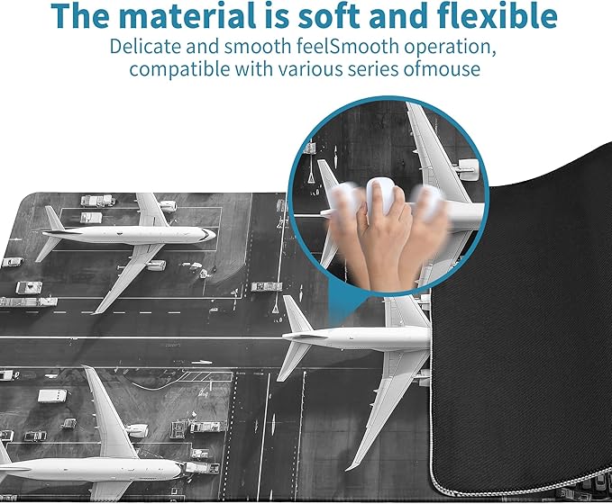 Extended Gaming Mouse Pad with Aircraft Airport Design - Large, Thick Rubber Desk Mat with Precision Locking Edge, Washable & Non-Slip Surface for Computer, Esports - Ideal Gift 31.5x11.8 in