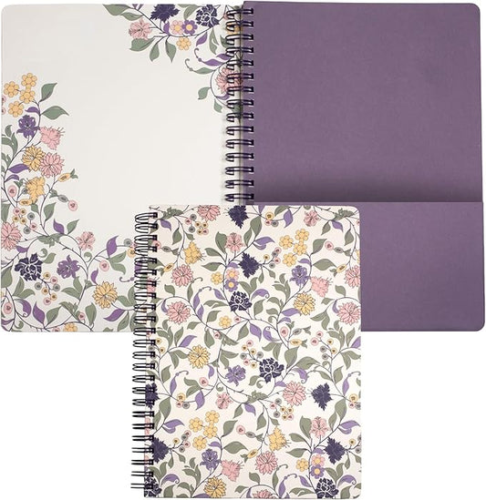 Steel Mill & Co Cute Floral Mini Spiral Notebook, 8.25" x 6.25" Journal with Durable Hardcover and 160 Lined Pages, Purple Vine Ditsy