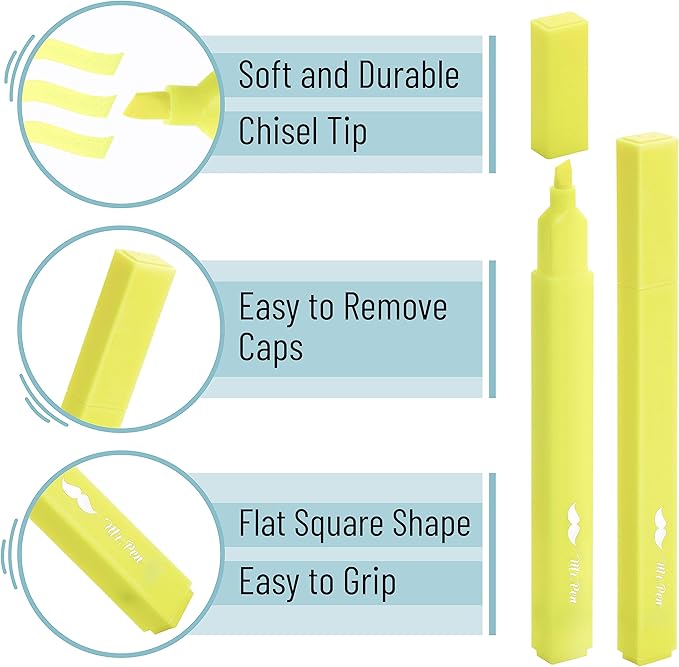 Mr. Pen Aesthetic Highlighters, 12 pcs, Fluorescent Yellow, Chisel Tip, No Bleed Bible Highlighter Pens