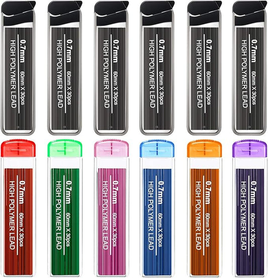 HESTYA 360 Pcs Colored Pencil Lead Refills 0.7 mm HB Black Mechanical Pencil Refills, 7 Assorted Colors and Black with Convenient Dispensers for Office Supplies