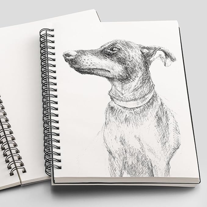 RETTACY Blank Journal Notebook, 300 Pages, A4 Large Size (8.2'' x 11.2''), 120 GSM Thick Paper, Flexible Plastic Cover, Spiral-bound, for Sketching, Drawing, Painting (Navy Blue)