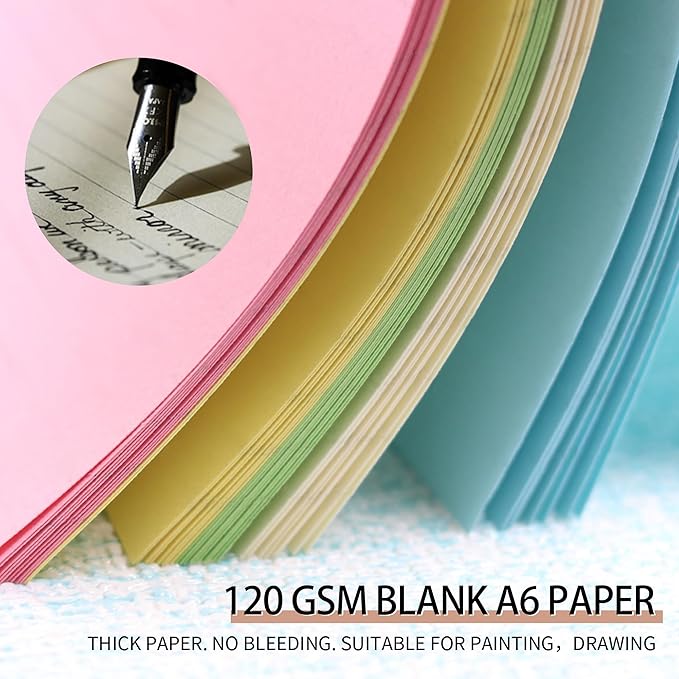 A6 Planner Inserts,Colorful Line Journal Fillers for 6-Ring Binder,5-Color Loose Leaf Planner Filler Paper (50, A6-BLANK)
