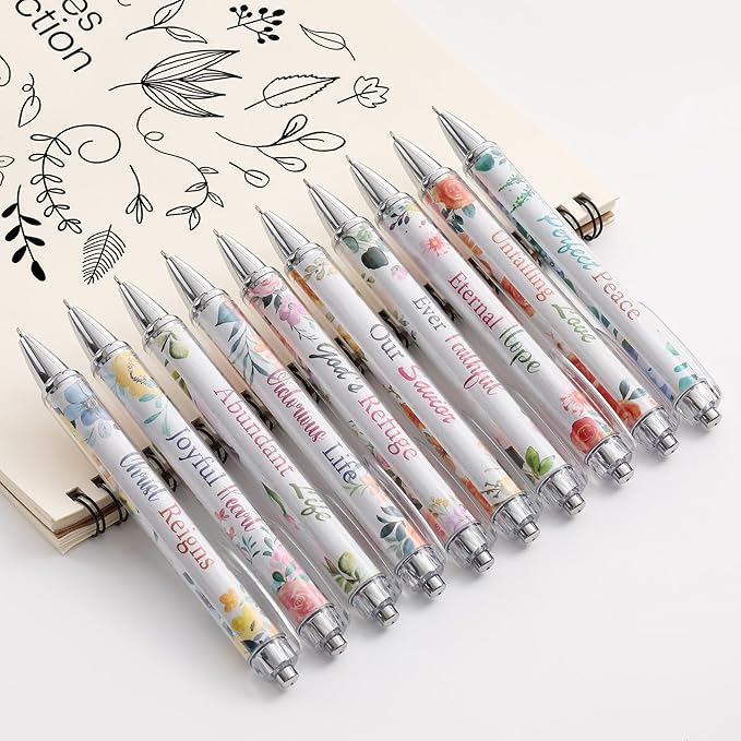 Mr. Pen Christian Pen Set, 10 Pack, Faith Blossoms, Black Ink, Bible Verse Pens, Ballpoint Pens