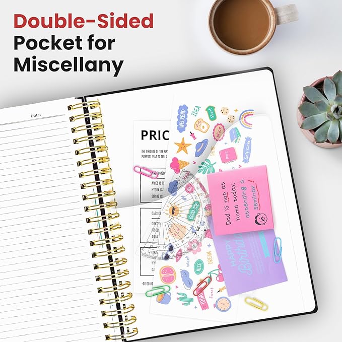 Hardcover Spiral Journal Notebooks for Work With Removable Dividers & Tabs, 8.5"x11" 5 Subject Notebook for Note Taking & Organizer, A4 College Ruled Lined Journal for Women & Writing, Black, 280 Pages